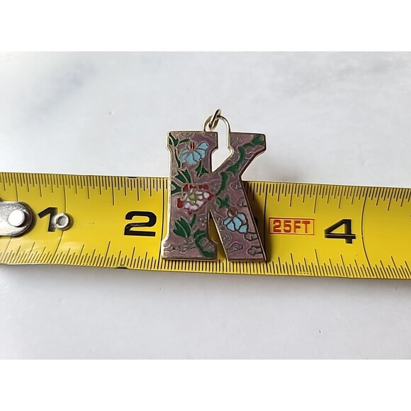 Cloisonne Floral Letter K Shaped Pendant Vintage - Picture 9 of 10